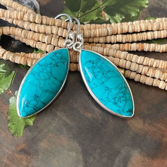 VizionartebyJyoti Jewelry - 925 Sterling Silver Turquoise Earrings cool Marquise shape!!